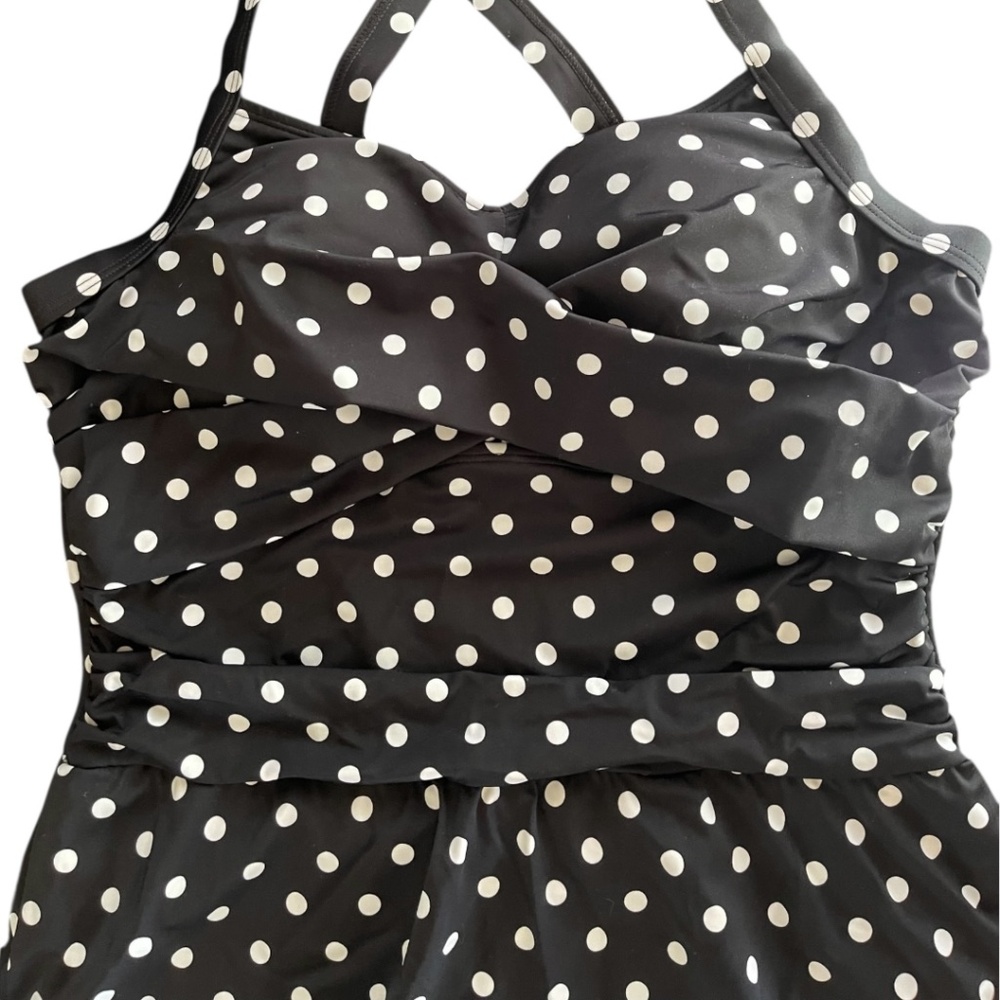 NWOT Denim&Co Beach  Black with White Polka Dots Swim Dress Size 10 - Picture 3 of 10